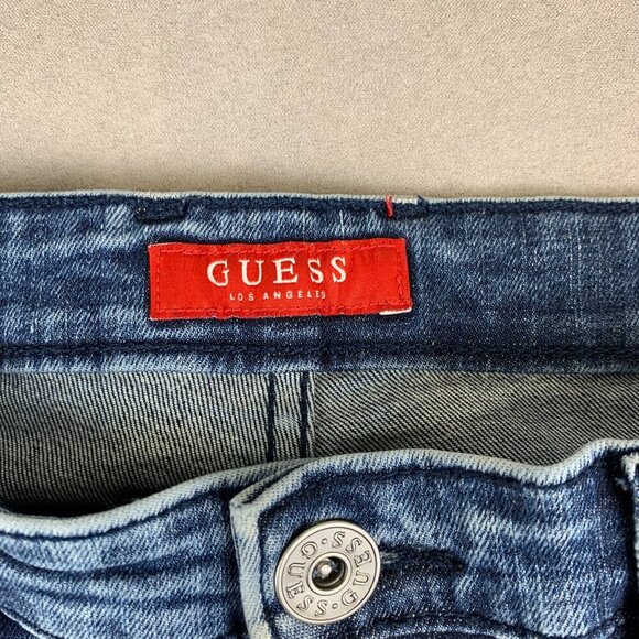 Guess Mens Pants 32 Blue Distressed Moto Jeans Slim Ripped Streetwear 32x30 - Picture 6 of 12